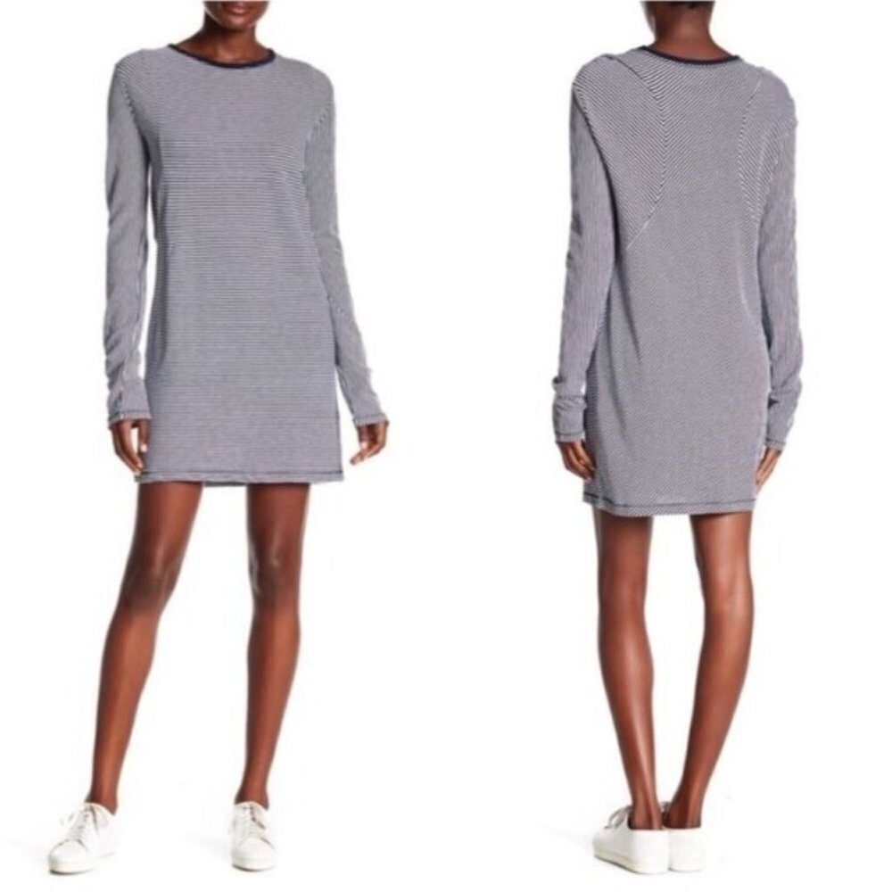 Rag & Bone Navy Blue/White Striped Cotton Jersey T-Shirt Dress Size Medium